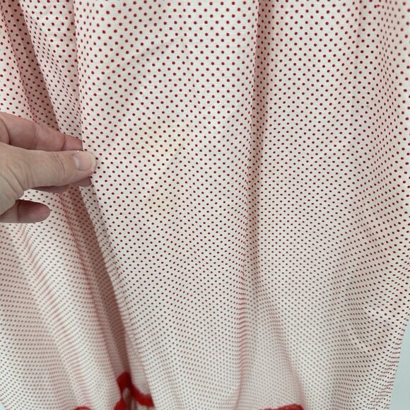 vintage 70s HIPPIE BOHO MAXI DRESS polka dot flutter sleeve lace red white XS S - Picture 9 of 10